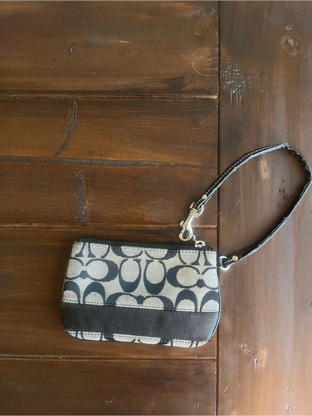 Vintage Coach Pattern Wristlet - Black and Grey